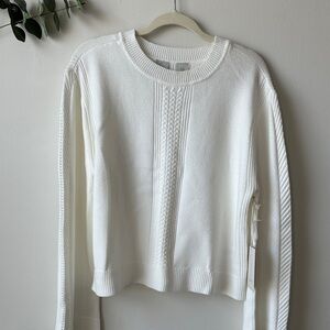 Women's Cream Cable-Trim Crewneck Sweater